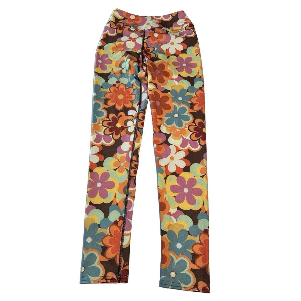 Fiercepulse Woman Med Yoga Leggings Stretch Gym 60s Hippie Floral Daisy Flower